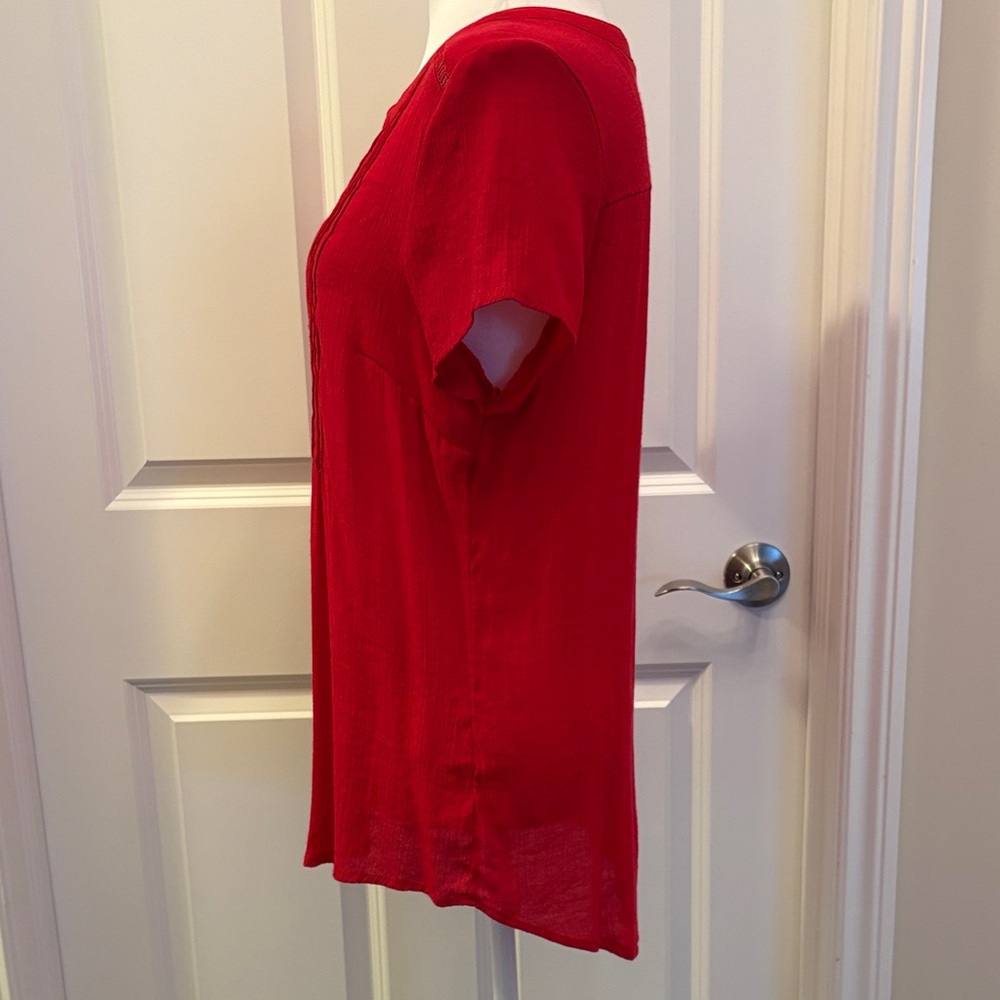 Westport Red Button-Down Blouse Large short sleeve - Picture 7 of 16